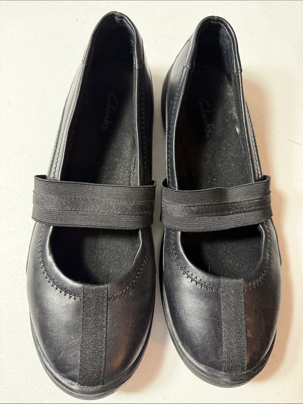 Clarks Black Elastic Strap Ballet Flats